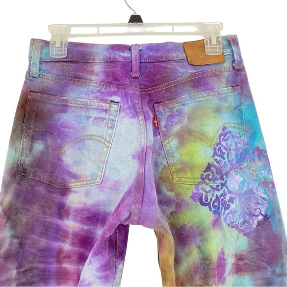 Levis Tie Dye Jeans Waist 26 Womens Size 2 XS Handmade Tie Dye Painted Purple - Picture 8 of 16